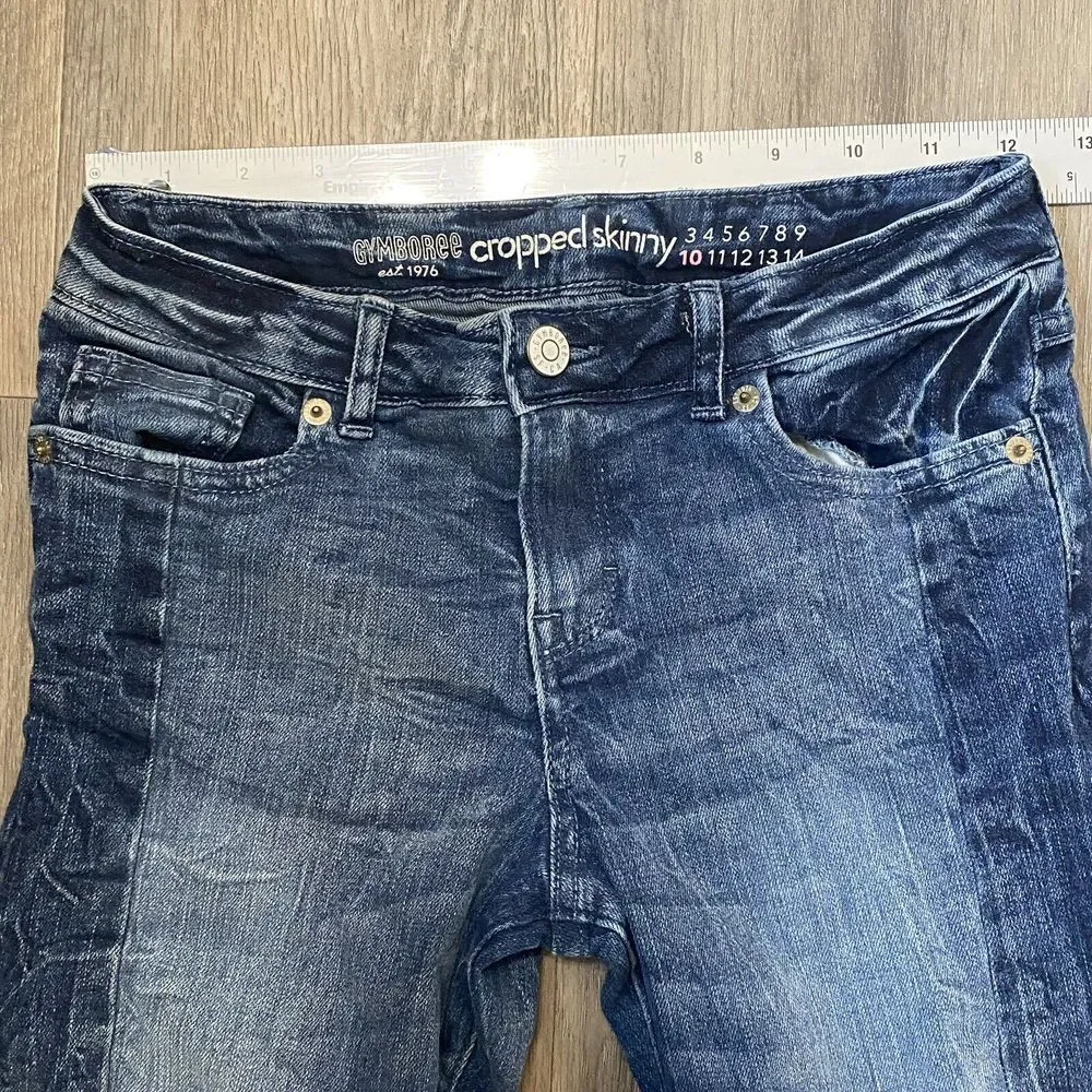Gymboree Cropped Skinny Adjustable Waist Two-Tone Wash Blue Jeans Kids Girls‎ 10